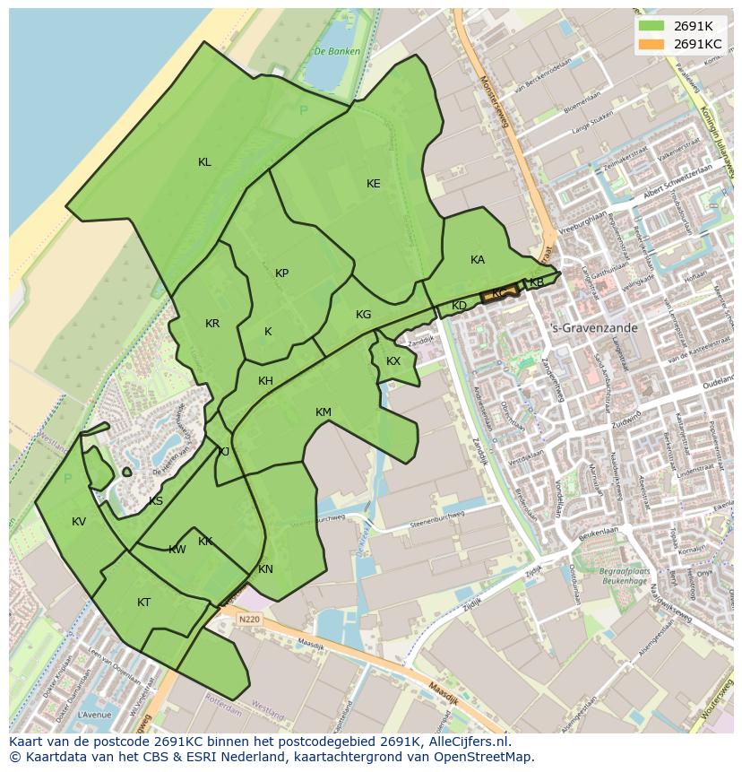 Afbeelding van het postcodegebied 2691 KC op de kaart.