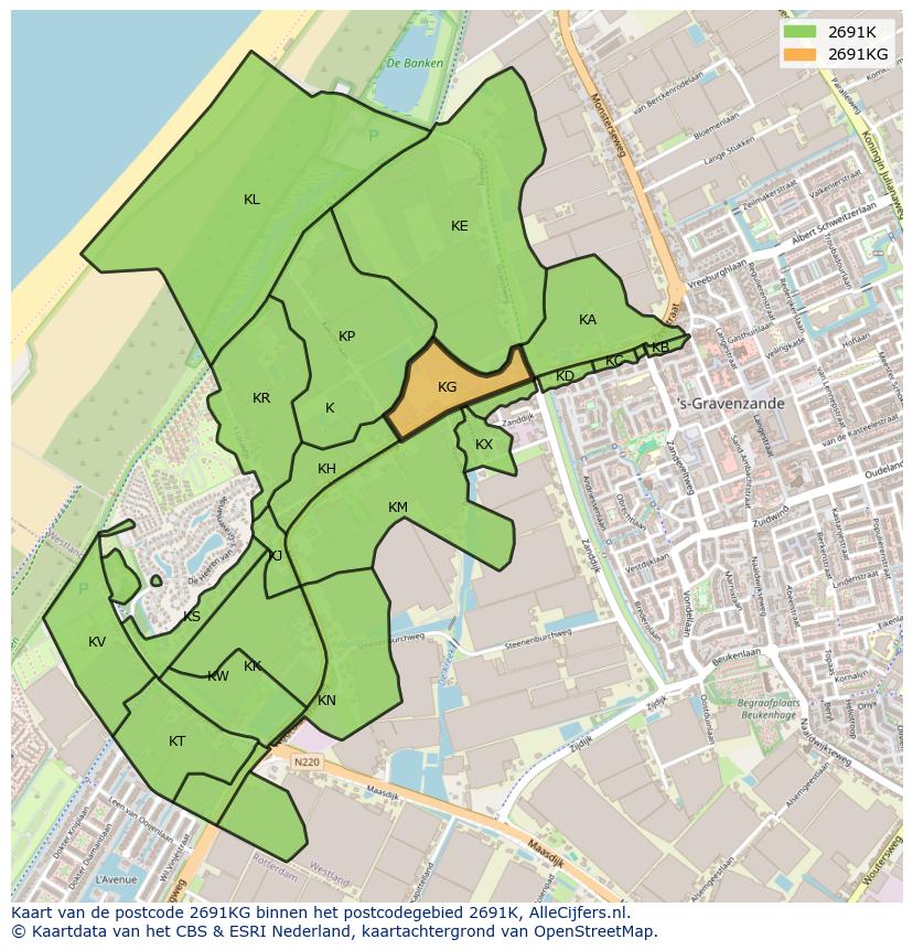 Afbeelding van het postcodegebied 2691 KG op de kaart.