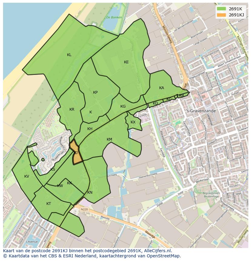 Afbeelding van het postcodegebied 2691 KJ op de kaart.