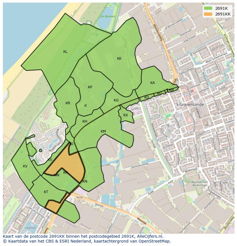 Afbeelding van het postcodegebied 2691 KK op de kaart.