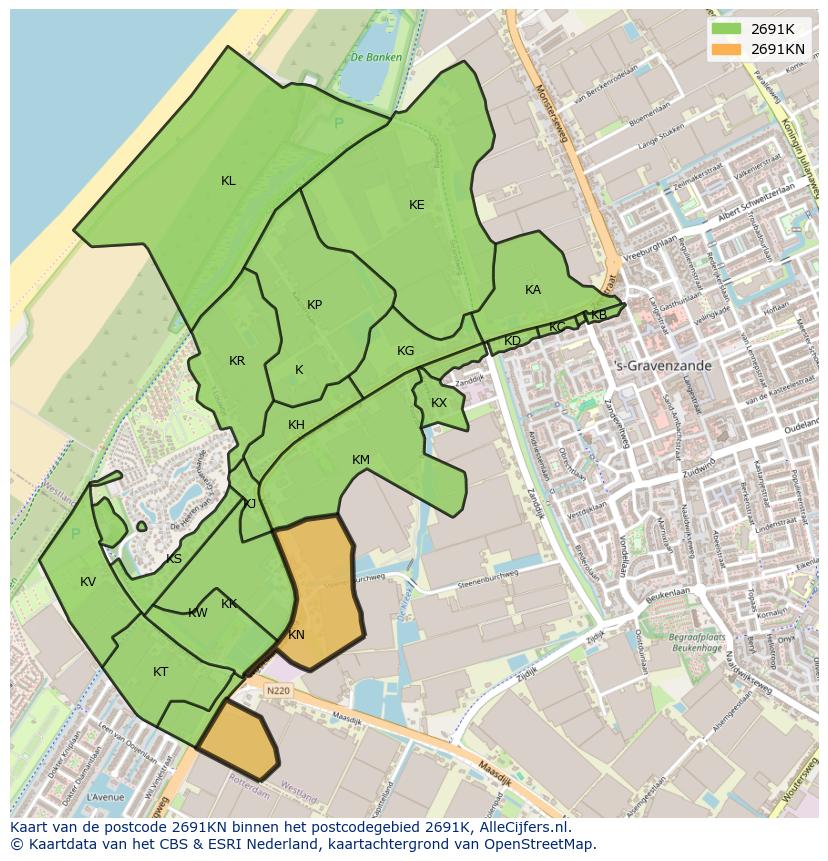 Afbeelding van het postcodegebied 2691 KN op de kaart.