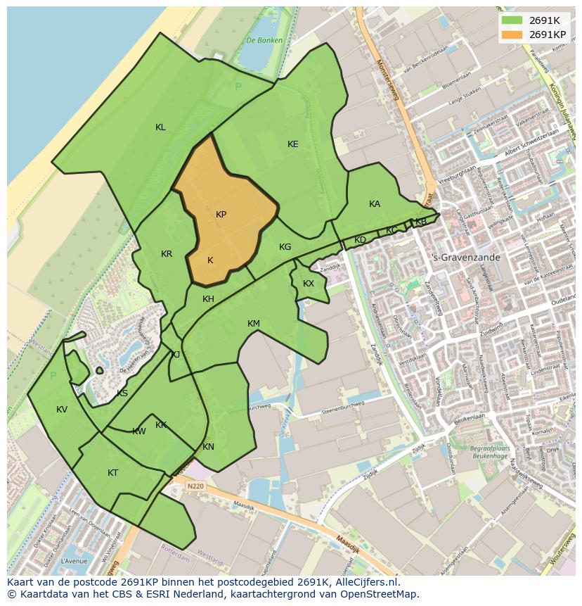Afbeelding van het postcodegebied 2691 KP op de kaart.