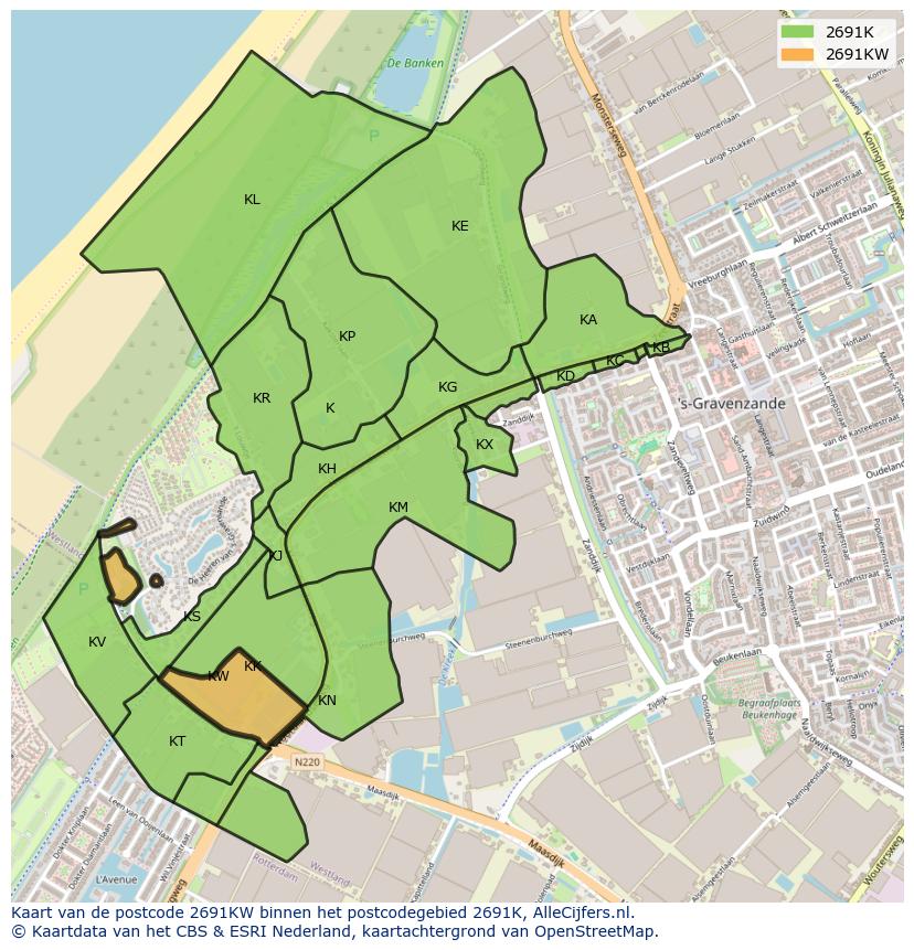 Afbeelding van het postcodegebied 2691 KW op de kaart.