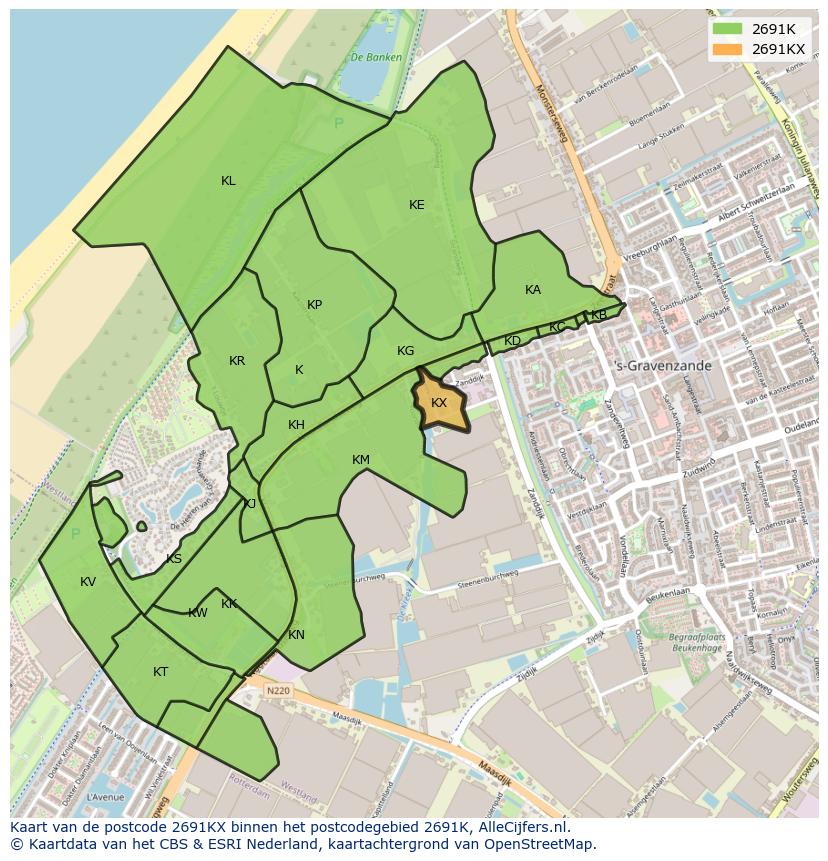 Afbeelding van het postcodegebied 2691 KX op de kaart.