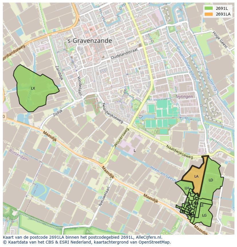 Afbeelding van het postcodegebied 2691 LA op de kaart.