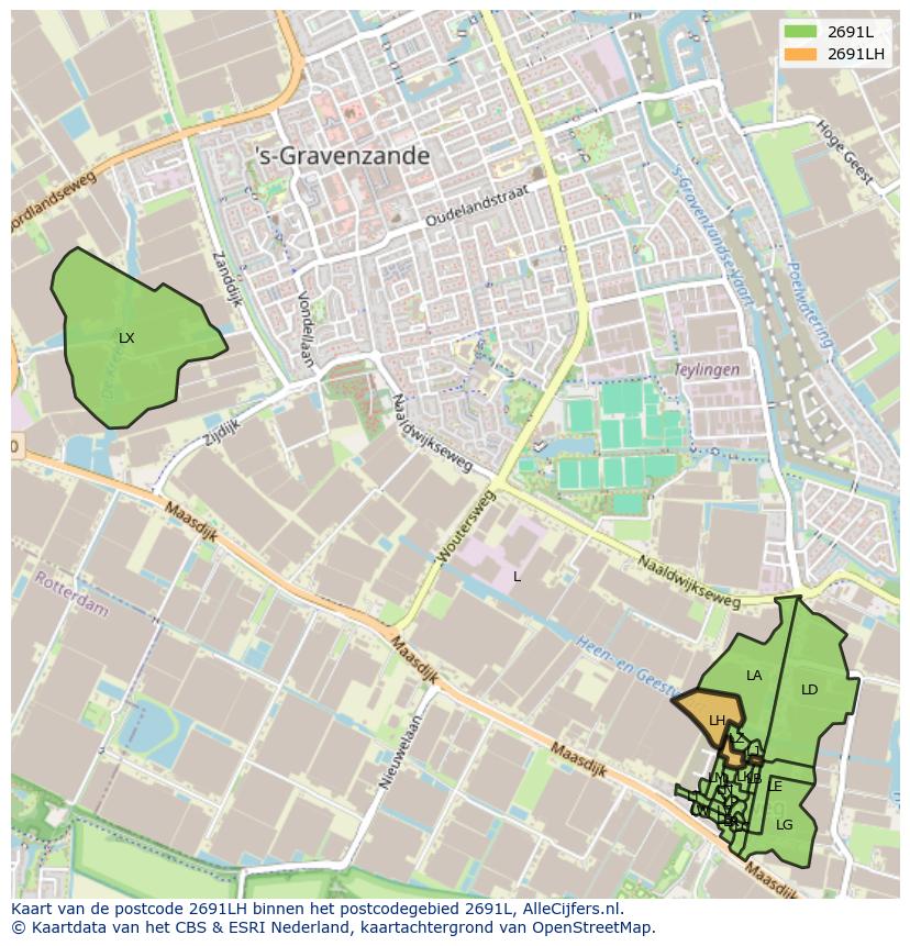 Afbeelding van het postcodegebied 2691 LH op de kaart.