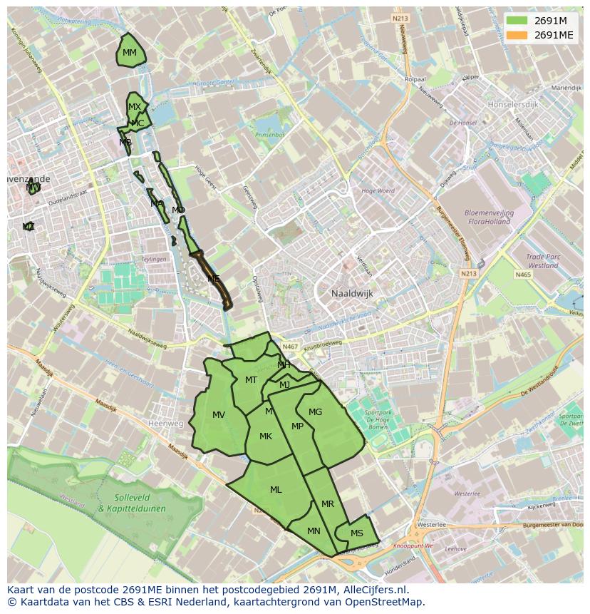 Afbeelding van het postcodegebied 2691 ME op de kaart.