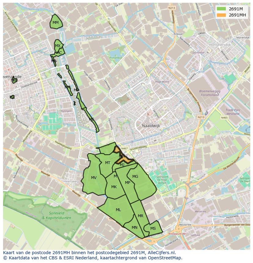 Afbeelding van het postcodegebied 2691 MH op de kaart.