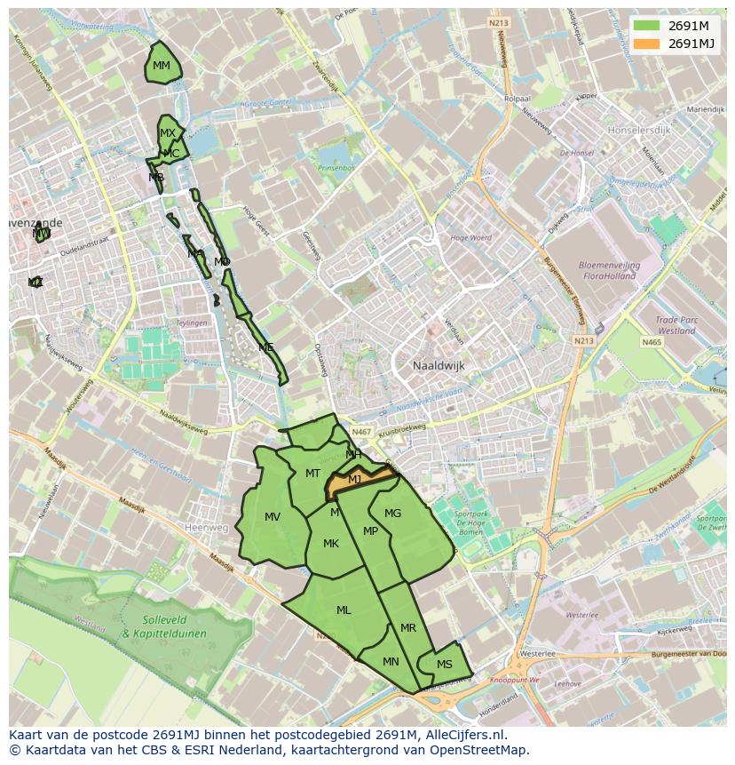 Afbeelding van het postcodegebied 2691 MJ op de kaart.