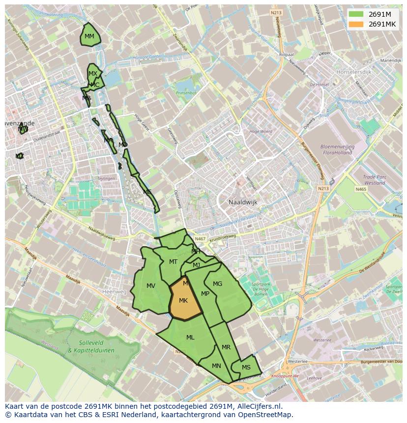 Afbeelding van het postcodegebied 2691 MK op de kaart.