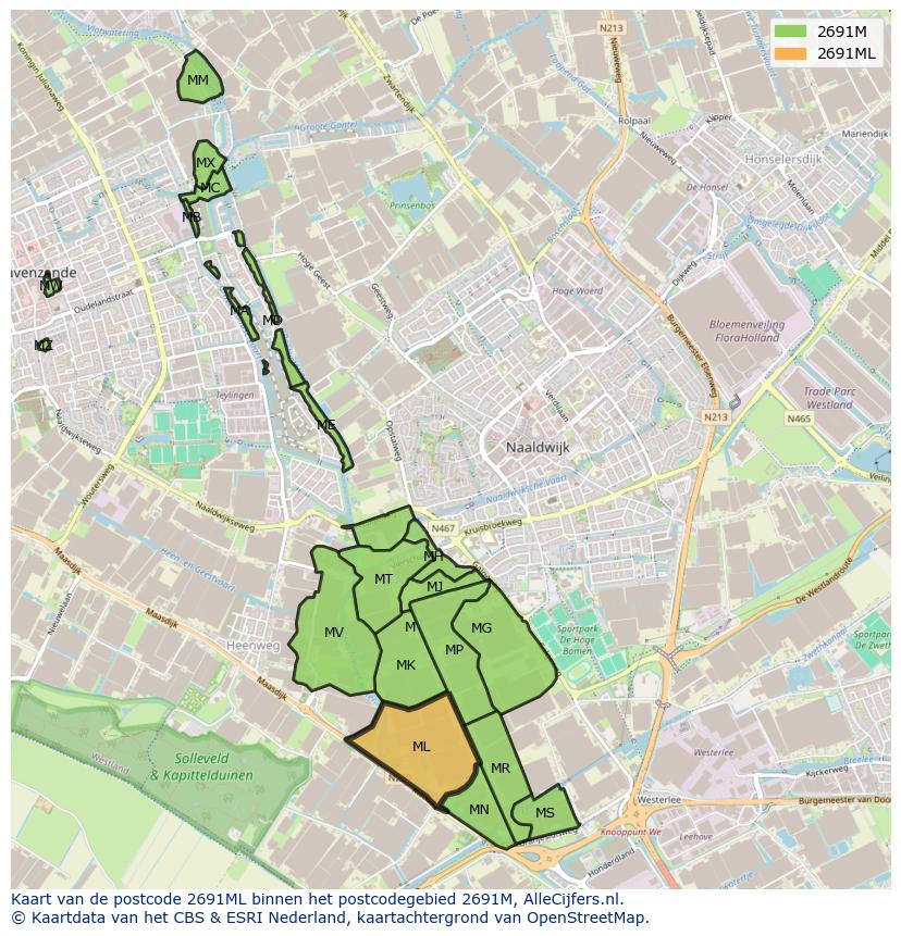 Afbeelding van het postcodegebied 2691 ML op de kaart.