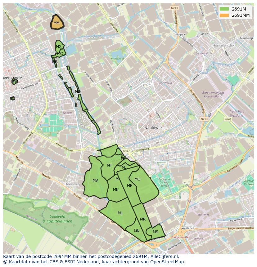 Afbeelding van het postcodegebied 2691 MM op de kaart.