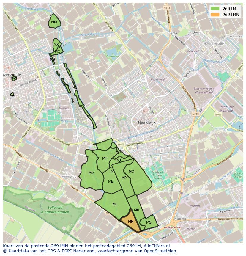 Afbeelding van het postcodegebied 2691 MN op de kaart.