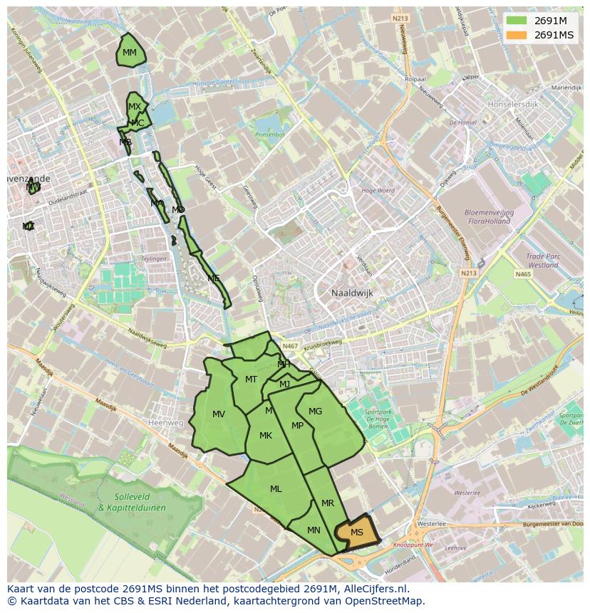 Afbeelding van het postcodegebied 2691 MS op de kaart.