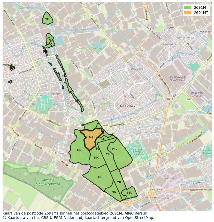Afbeelding van het postcodegebied 2691 MT op de kaart.