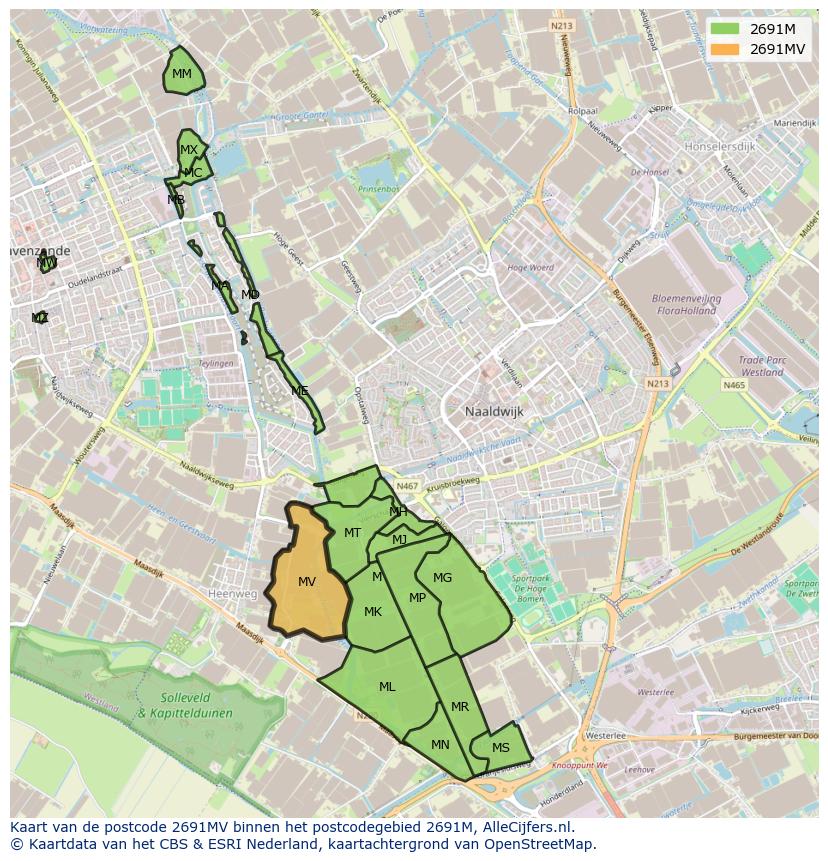 Afbeelding van het postcodegebied 2691 MV op de kaart.