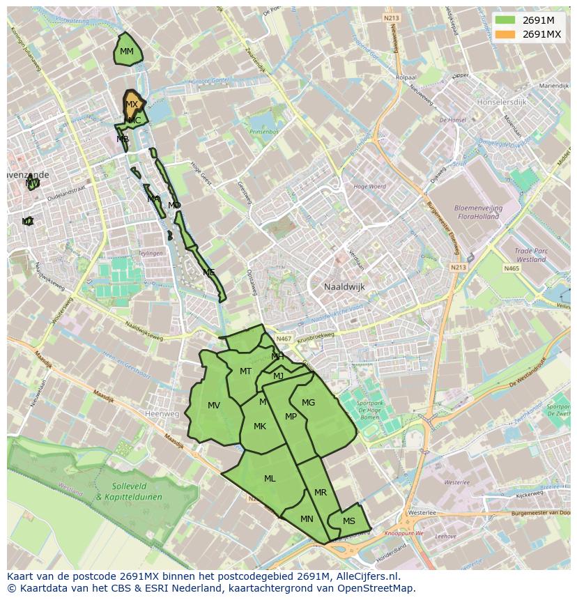 Afbeelding van het postcodegebied 2691 MX op de kaart.