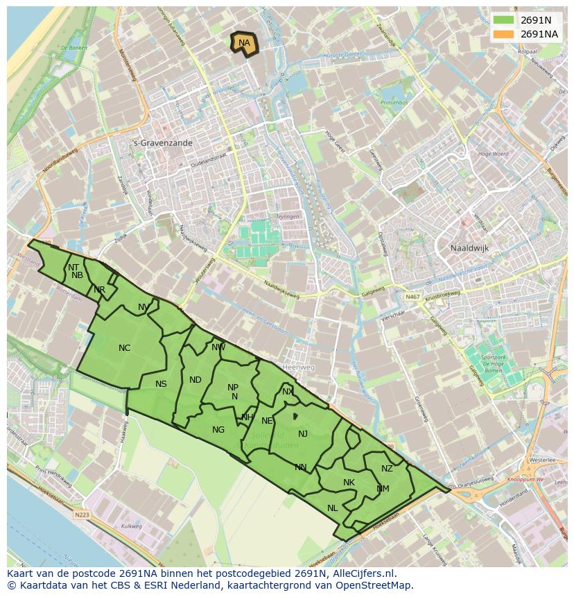 Afbeelding van het postcodegebied 2691 NA op de kaart.