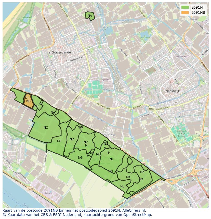 Afbeelding van het postcodegebied 2691 NB op de kaart.
