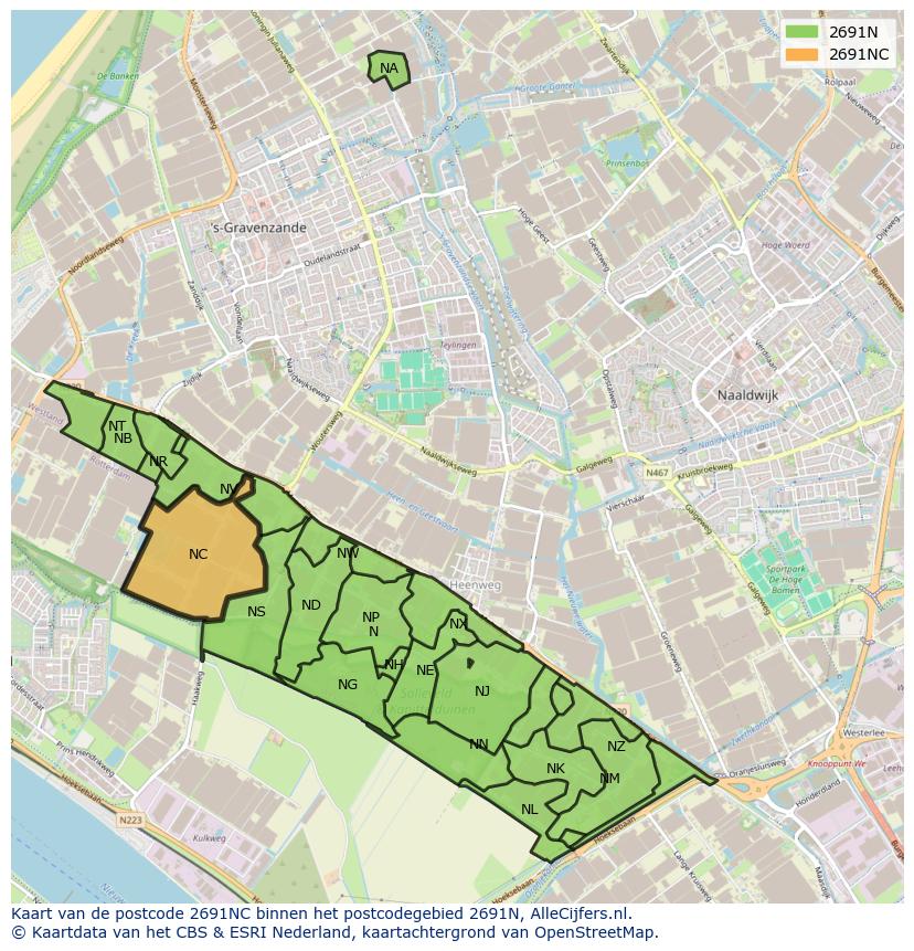 Afbeelding van het postcodegebied 2691 NC op de kaart.