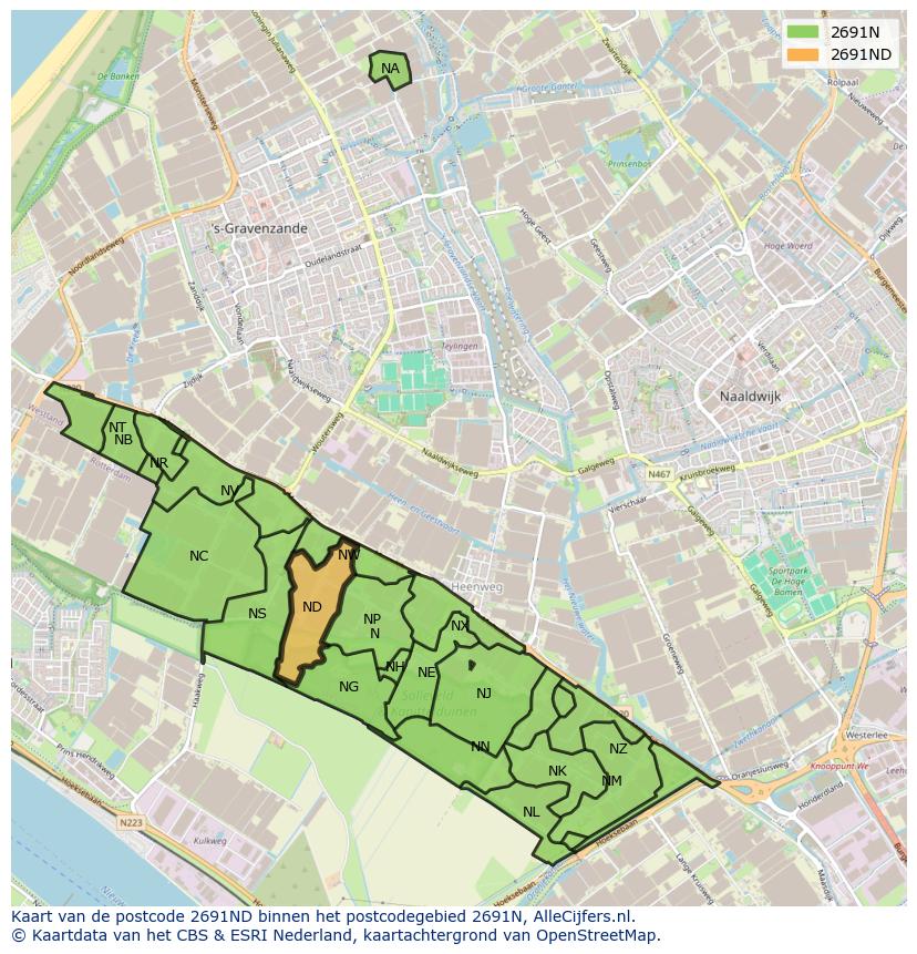 Afbeelding van het postcodegebied 2691 ND op de kaart.