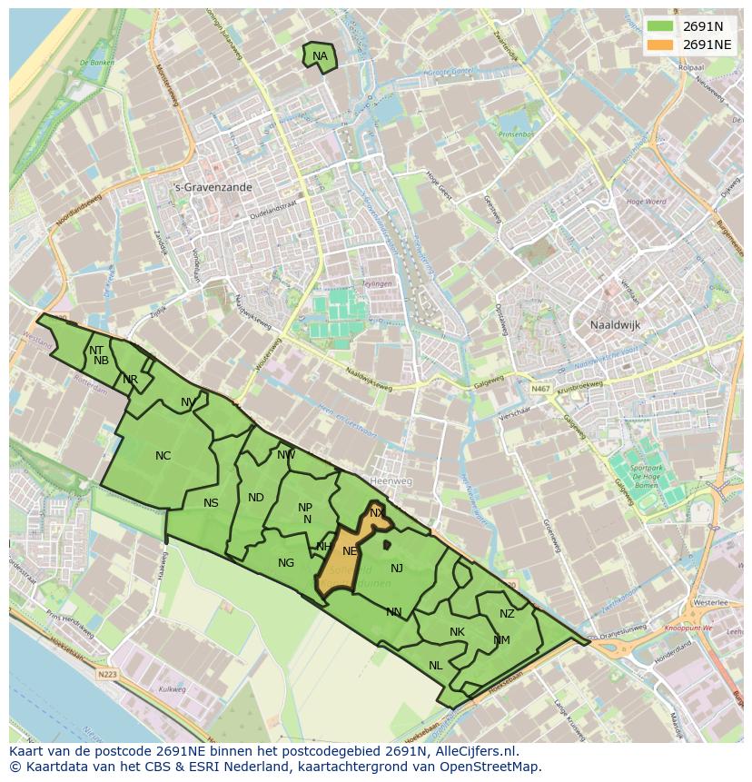 Afbeelding van het postcodegebied 2691 NE op de kaart.