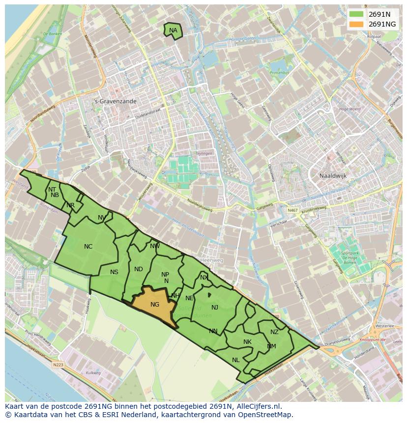 Afbeelding van het postcodegebied 2691 NG op de kaart.