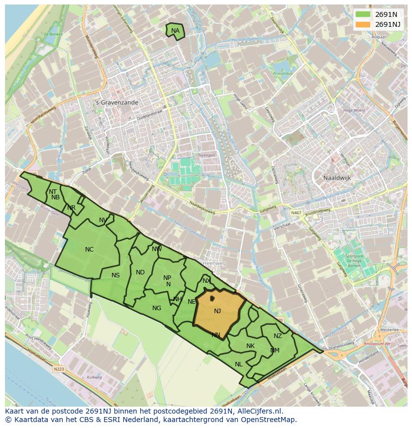 Afbeelding van het postcodegebied 2691 NJ op de kaart.