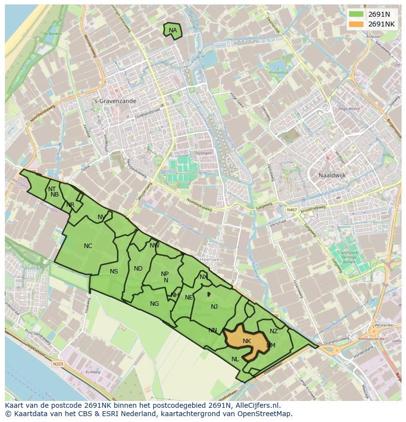 Afbeelding van het postcodegebied 2691 NK op de kaart.