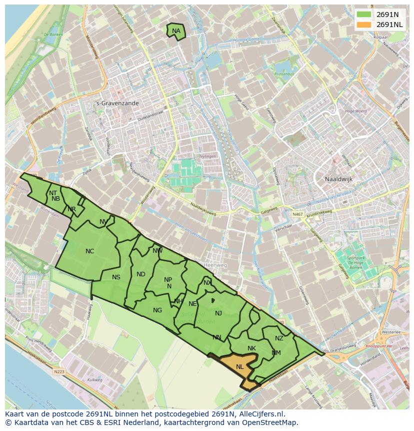 Afbeelding van het postcodegebied 2691 NL op de kaart.