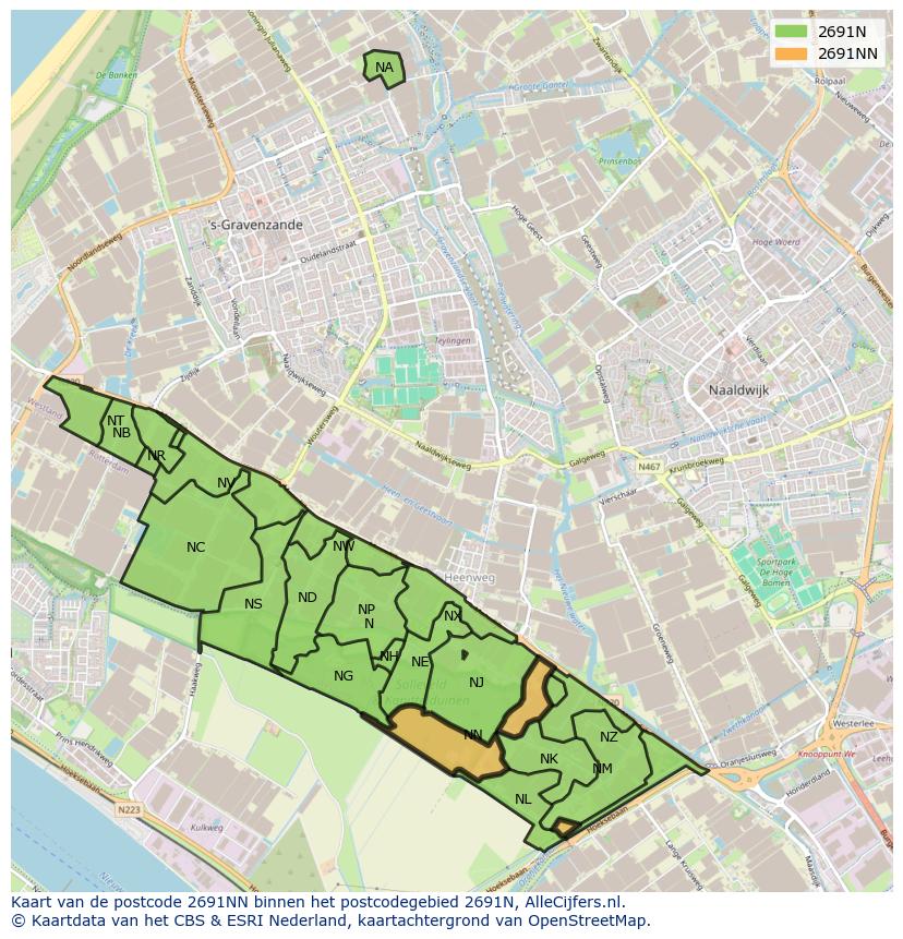 Afbeelding van het postcodegebied 2691 NN op de kaart.