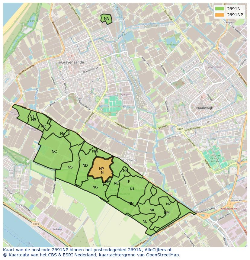 Afbeelding van het postcodegebied 2691 NP op de kaart.