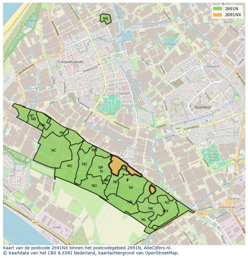 Afbeelding van het postcodegebied 2691 NX op de kaart.