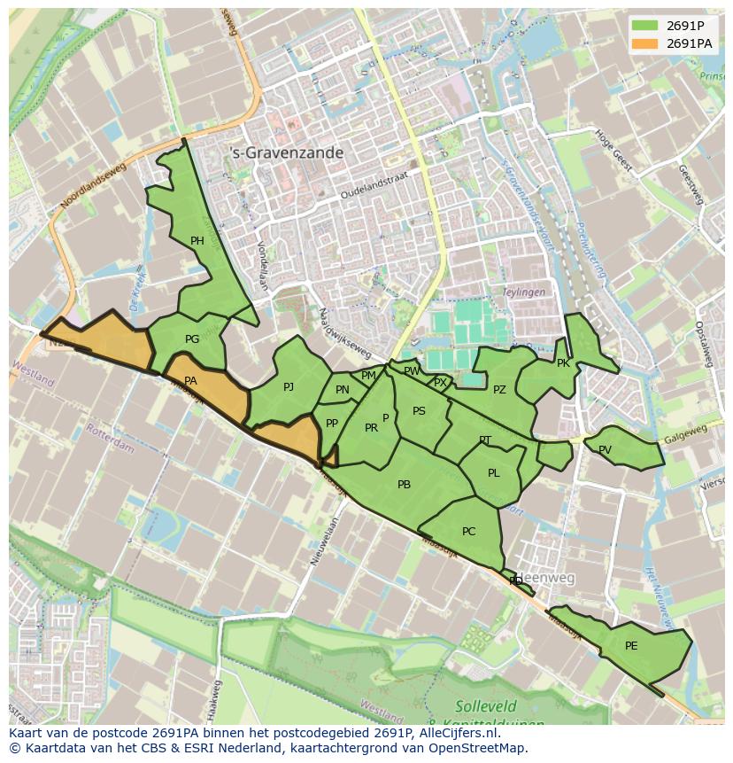 Afbeelding van het postcodegebied 2691 PA op de kaart.