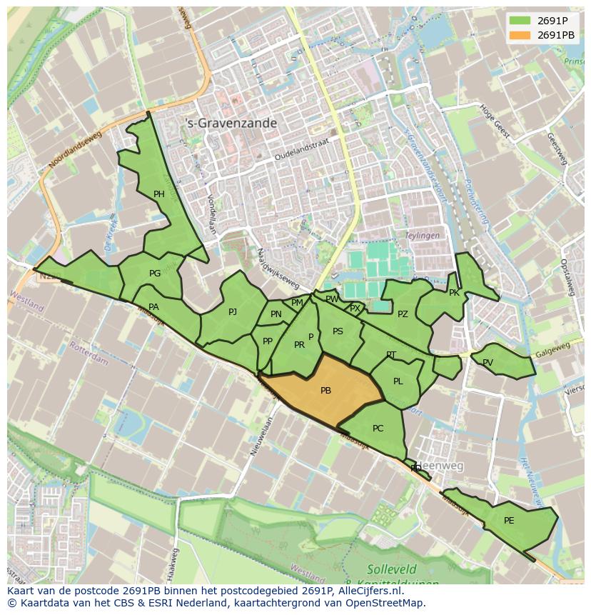 Afbeelding van het postcodegebied 2691 PB op de kaart.