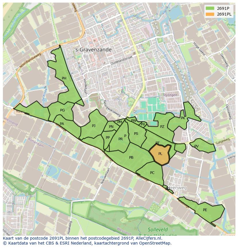 Afbeelding van het postcodegebied 2691 PL op de kaart.