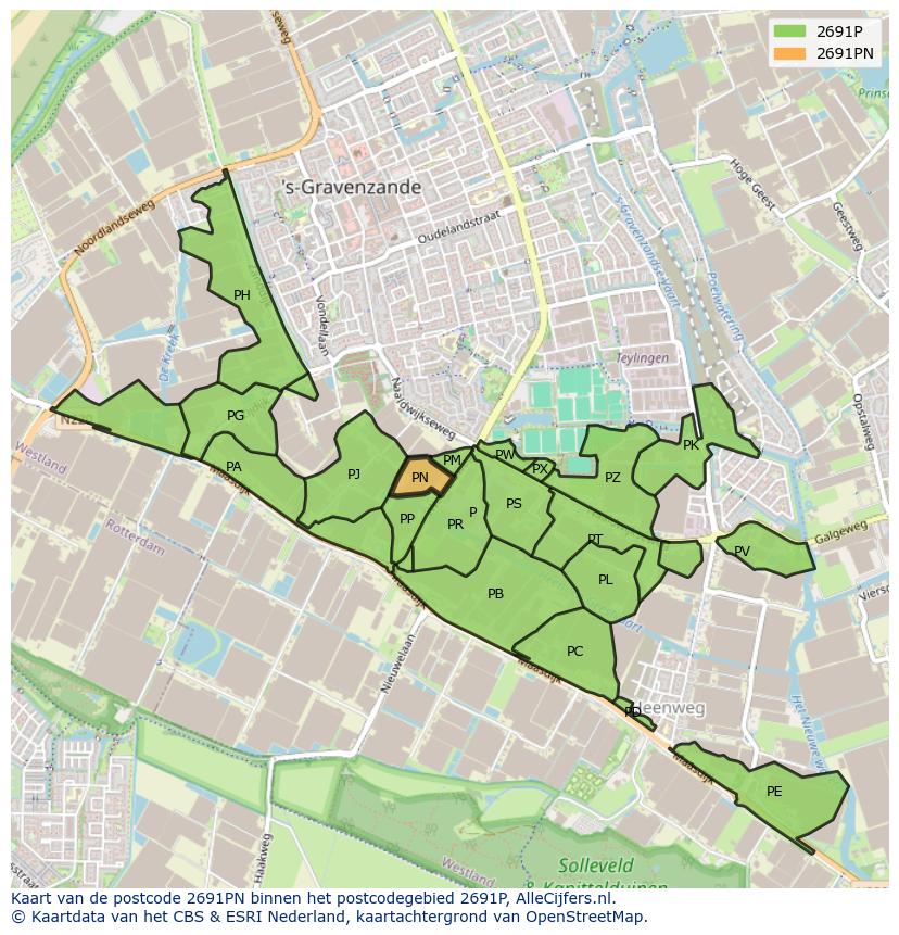 Afbeelding van het postcodegebied 2691 PN op de kaart.