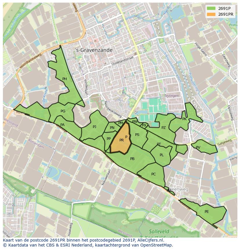 Afbeelding van het postcodegebied 2691 PR op de kaart.