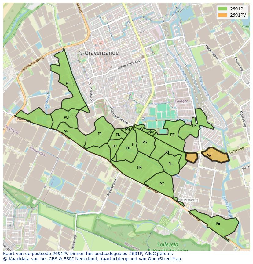 Afbeelding van het postcodegebied 2691 PV op de kaart.