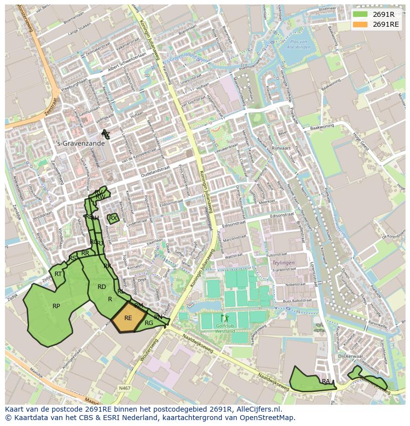 Afbeelding van het postcodegebied 2691 RE op de kaart.