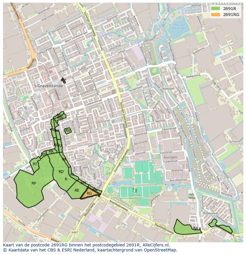 Afbeelding van het postcodegebied 2691 RG op de kaart.