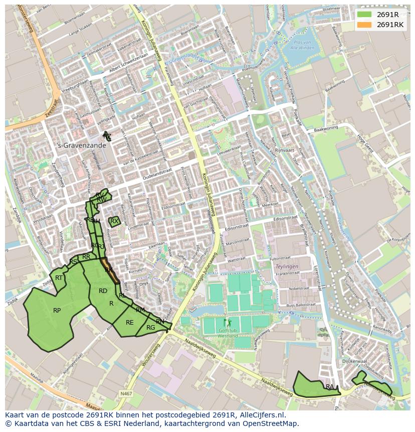 Afbeelding van het postcodegebied 2691 RK op de kaart.