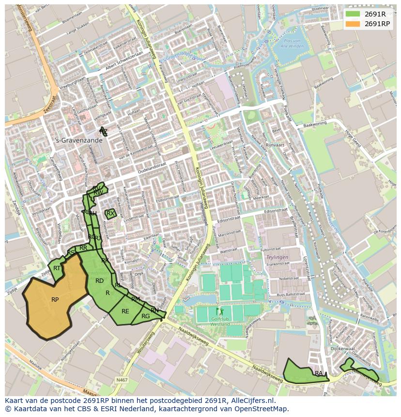 Afbeelding van het postcodegebied 2691 RP op de kaart.