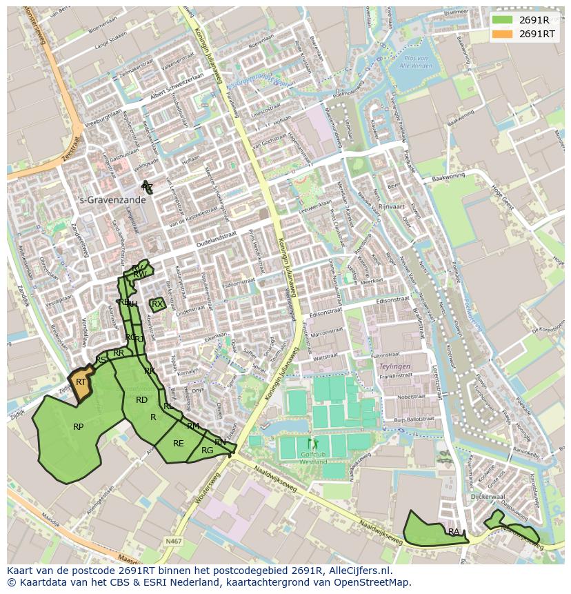 Afbeelding van het postcodegebied 2691 RT op de kaart.