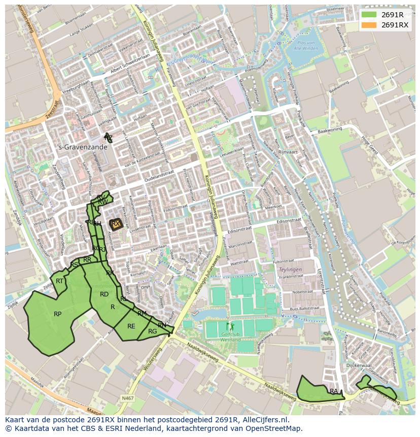 Afbeelding van het postcodegebied 2691 RX op de kaart.