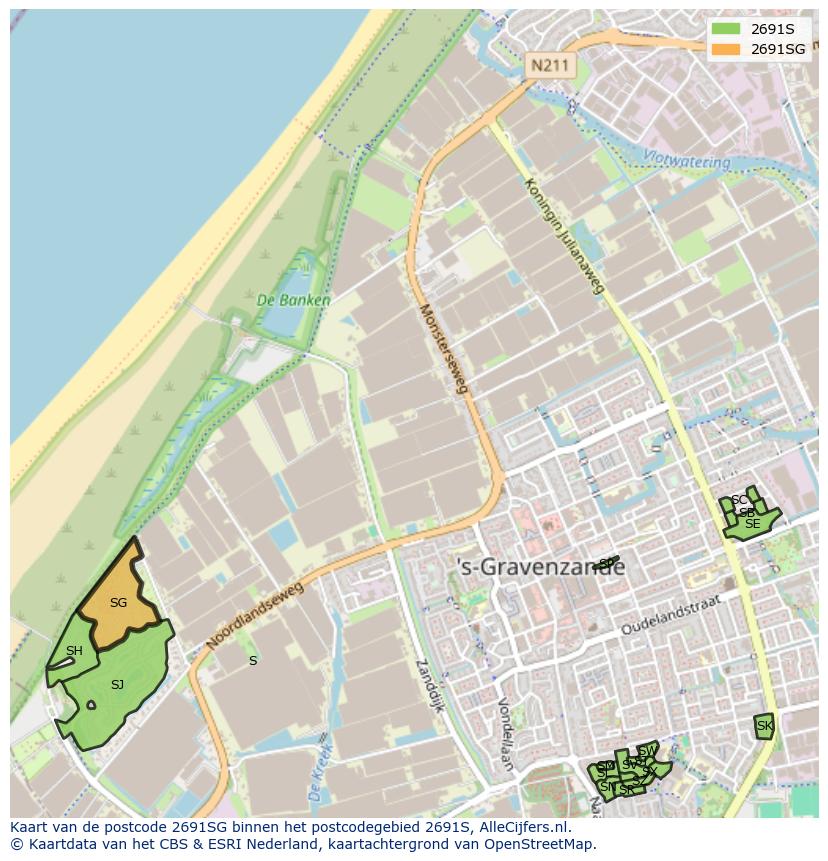 Afbeelding van het postcodegebied 2691 SG op de kaart.