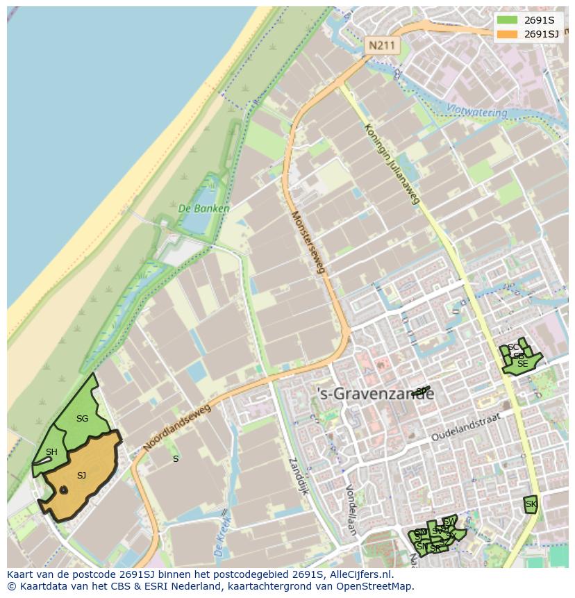 Afbeelding van het postcodegebied 2691 SJ op de kaart.