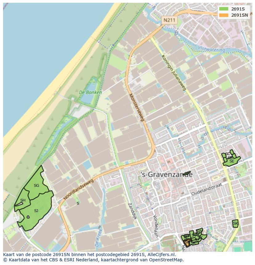 Afbeelding van het postcodegebied 2691 SN op de kaart.