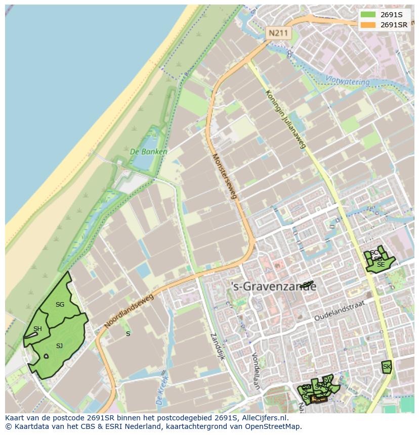 Afbeelding van het postcodegebied 2691 SR op de kaart.