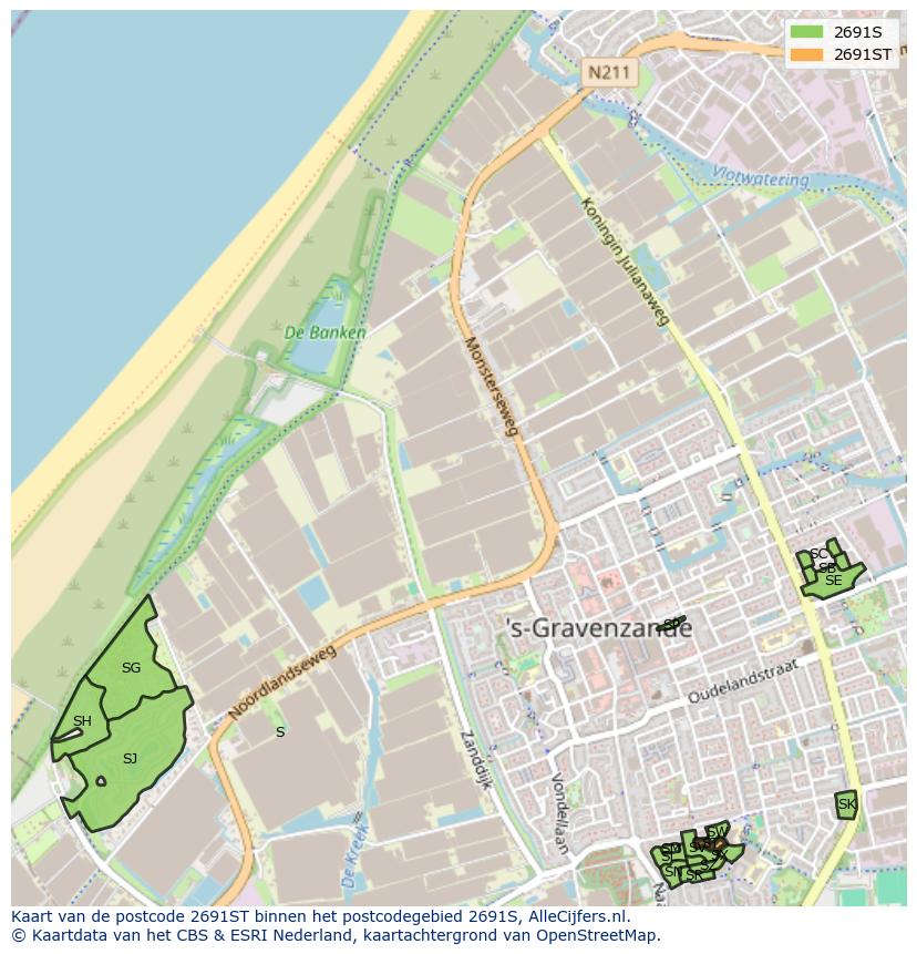 Afbeelding van het postcodegebied 2691 ST op de kaart.